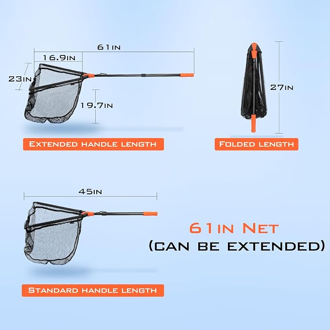 KastKing Pontus Fishing Net, Foldable & Lightweight Landing Net with Built in Length Scale, Strength Aluminum Handle, Fishing Gear and Gift for Men