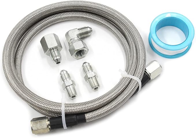 Steel Braided Turbo Oil Feed Line -4AN, Pressure Stainless Remote Turbocharger Sensor Teflon 4 AN Gauge Line Kit (36 inch)