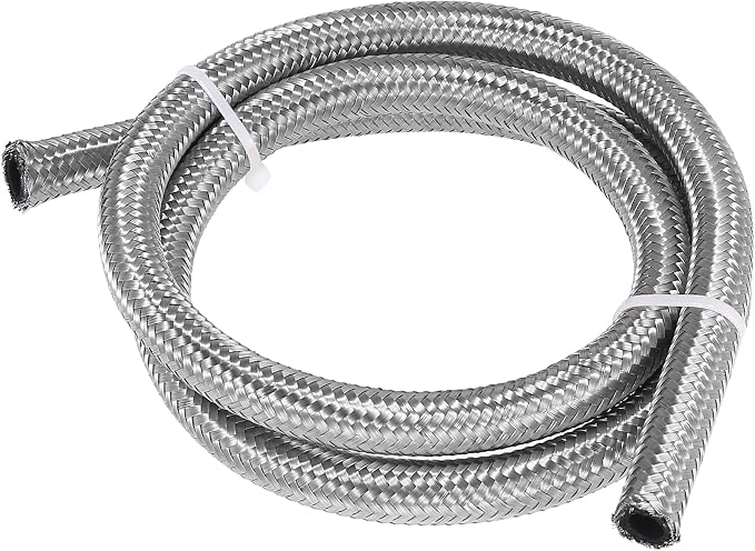 X AUTOHAUX Car Stainless Steel Braided Mesh Hose 3.3ft 3/8" AN6 Fuel Hose Oil Gas Line Silver Tone