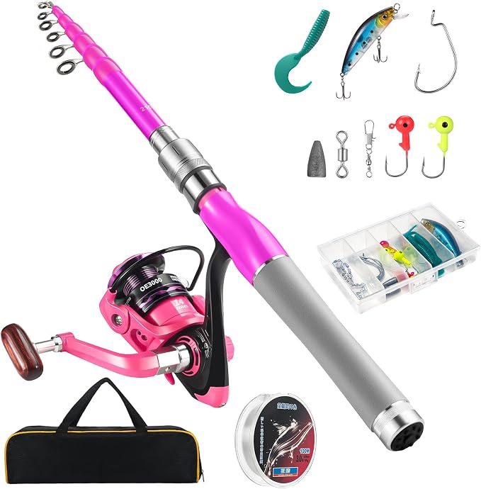 Carbon Fiber Fishing Rod and Reel Combos, Portable Telescopic Fishing Pole with Spinning Reel, Travel Bag for Saltwater Freshwater