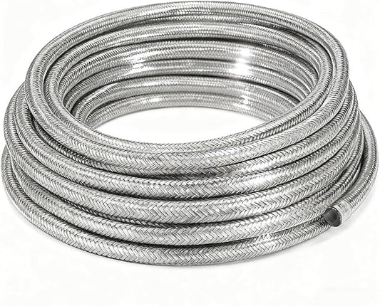 10AN Stainless Steel Braided Fuel Line Hose - 1015 PSI Working Pressure & 5075 PSI Burst Compatible with Oil, Fuel, Transmission Cooler, Hydraulic Lines - 10ft Length