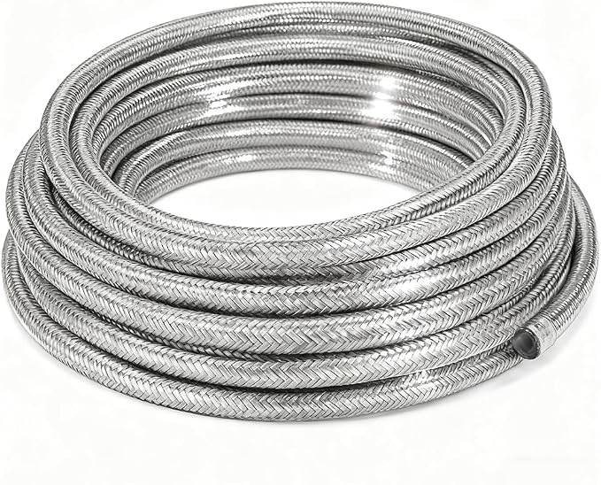 16AN Stainless Steel Braided Fuel Line Hose - 754 PSI Working Pressure & 2537 PSI Burst Compatible with Oil, Fuel, Transmission Cooler, Hydraulic Lines - 10ft Length