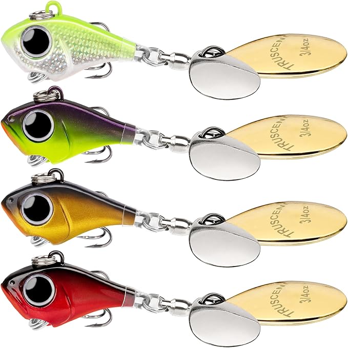 TRUSCEND Vibespinner Easy Catch Fishing Lures with BKK Hooks, Tail Spinner Baits with 4 Actions, Vibrating Swimming Flashing & Jigging for More Bites, Spoon Lures for Bass Trout Crappie Walleye Pike