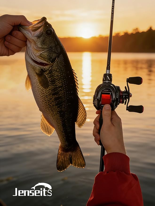 Jenseits Baitcasting Reel 7.3:1 High Speed Bass Baitcaster, Drag Clicker Version, Low Profile Casting Reel with 7+1 Bearings, 17.6LB Drag Magnetic Brake System