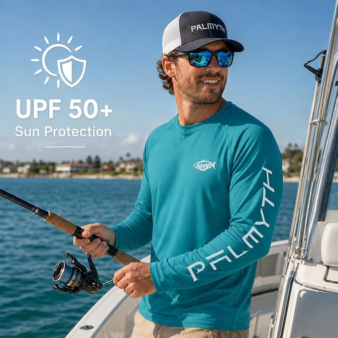 Palmyth Fishing Shirts for Men Long Sleeve UPF 50+ T Shirt Sun Protection Tee