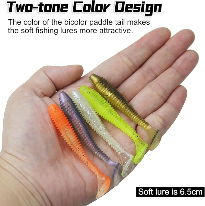 Soft Fishing Lures, 6.5cm/8cm Paddle Tail Swimbaits Soft Plastic Lures Kit for Bass Trout Walleye Crappie 30pcs/40pcs…