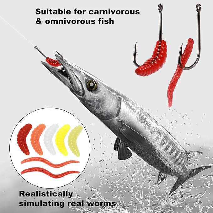 Realure 250 Pcs/4 Types Fishing Soft Plastic Worms Set Artificial Bread Worm & Earthworm & Cricket & Corn Baits Silicone Soft Maggot Simulation Bait Worm for Freshwater & Saltwater Sea Fishing