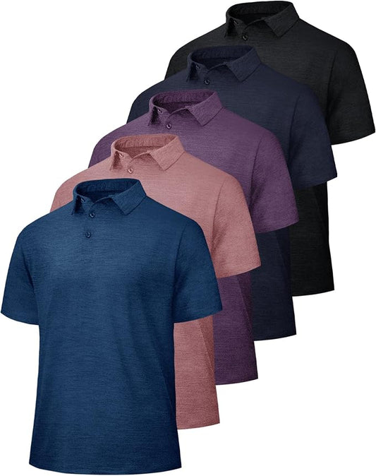 BOOJO 5 Pack Polo Shirts for Men - Quick Dry Moisture Wicking Performance Short Sleeve Mens Golf Shirts for Work Athletic