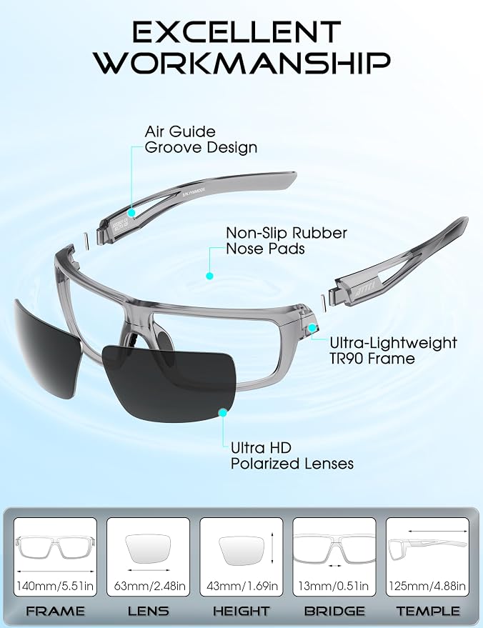 ATTCL Polarized Sunglasses Men Sports: UV Protection Lightweight TR90 Frame Anti-Slip Wrap-Around for Driving Fishing Golf