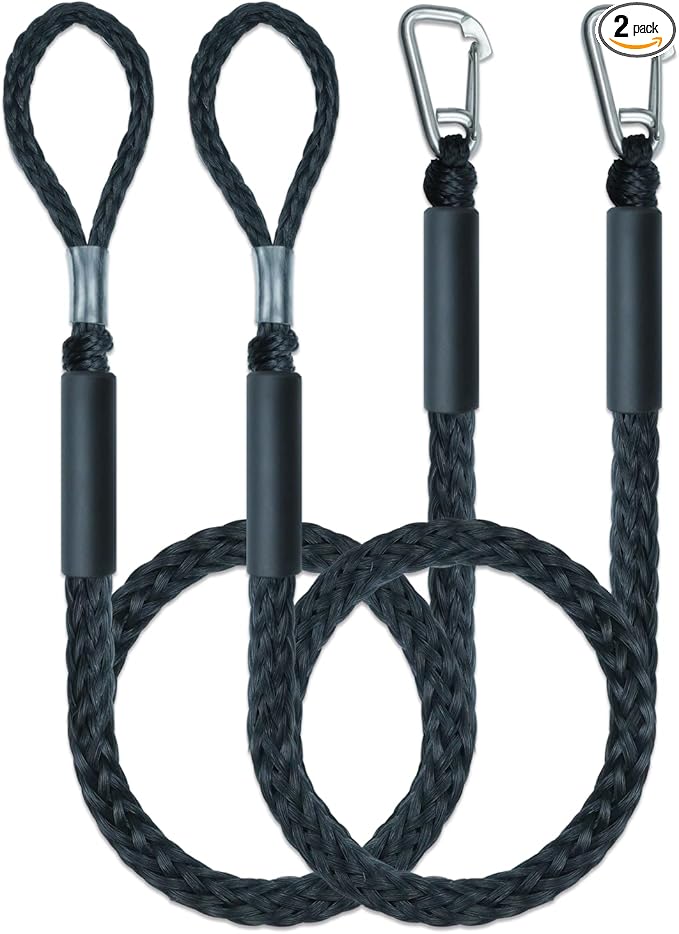 Boat Bungee Dock Line 5 Feet Boat Accessories Mooring Rope with 28cm Extended Loop, 316 Stainless Steel Clip & Dual Foam Floats, Heavy Duty PE Braided Dock Line for Cleat, Jet Ski & Pontoon(Black)