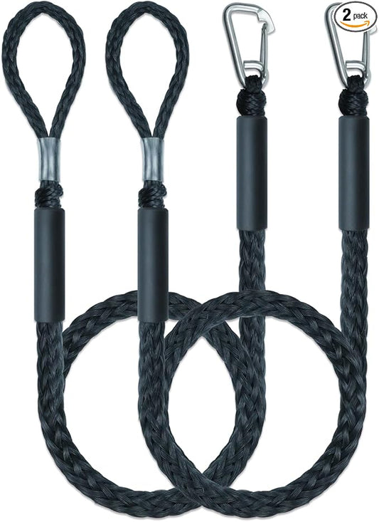 Boat Bungee Dock Line 5 Feet Boat Accessories Mooring Rope with 28cm Extended Loop, 316 Stainless Steel Clip & Dual Foam Floats, Heavy Duty PE Braided Dock Line for Cleat, Jet Ski & Pontoon(Black)