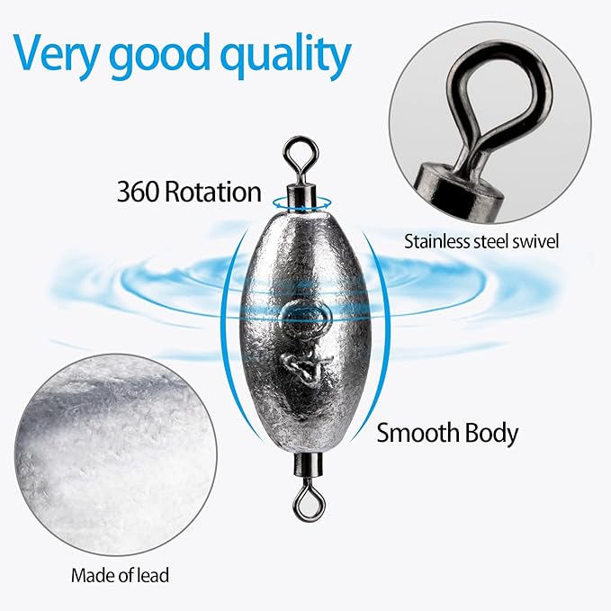 THKFISH Fishing Weights Inline Weights Trolling Sinkers Swivel Weights Quick Set Up Lead Fishing Sinker with Inner Swivel