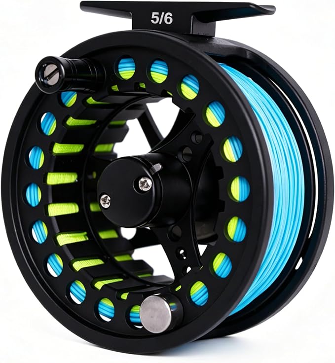 Fly Fishing Reel with Aluminum Alloy Body 5/6wt Die Cast Pre-Loaded Fly Reel with Line Combo for Trout Bass Carp Pike Panfish