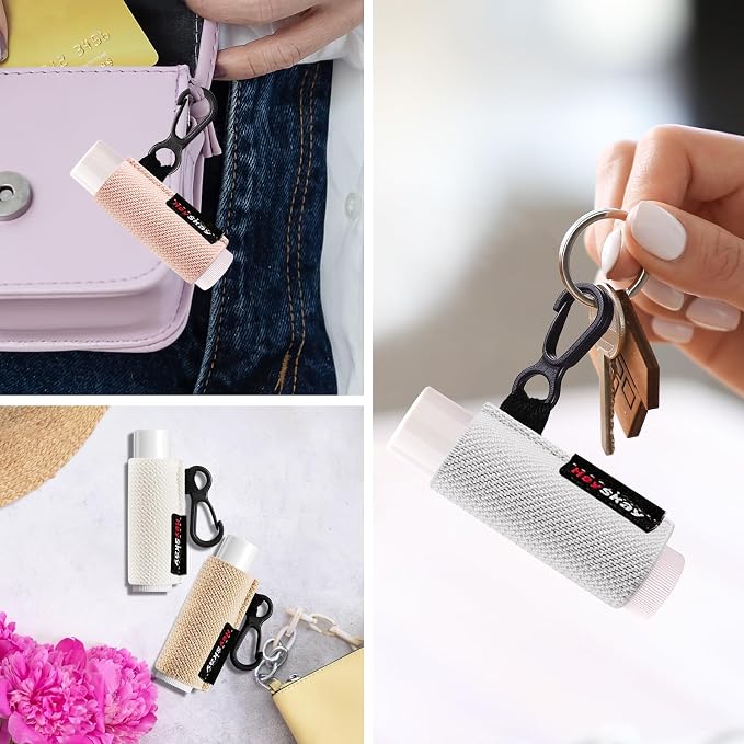 HEYSKAY 3PCS Lip Balm Holder Sleeves Keychain Lipstick Sleeves Lip Gloss Holder Keychain Chapstick Elastic Sleeves(Brown/dark blue/grey)