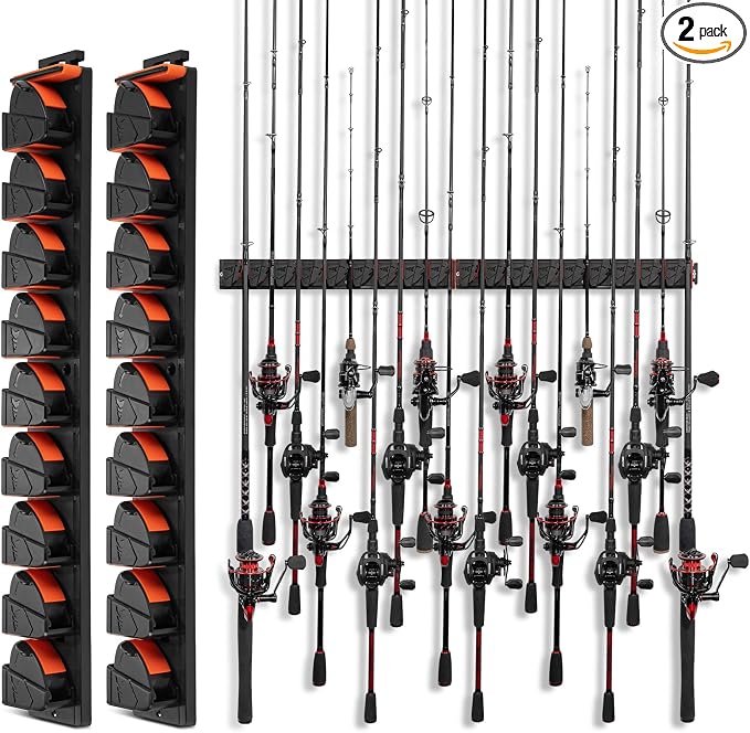 KastKing GravityLock V9 Vertical Fishing Rod Holder, 2-Pack Wall Mounted Fishing Rod Rack, Holds Up to 18 Fishing Rods or Combos, Heavy-Duty Grip, One size Fits Most, Fishing Rod Holders for Garage