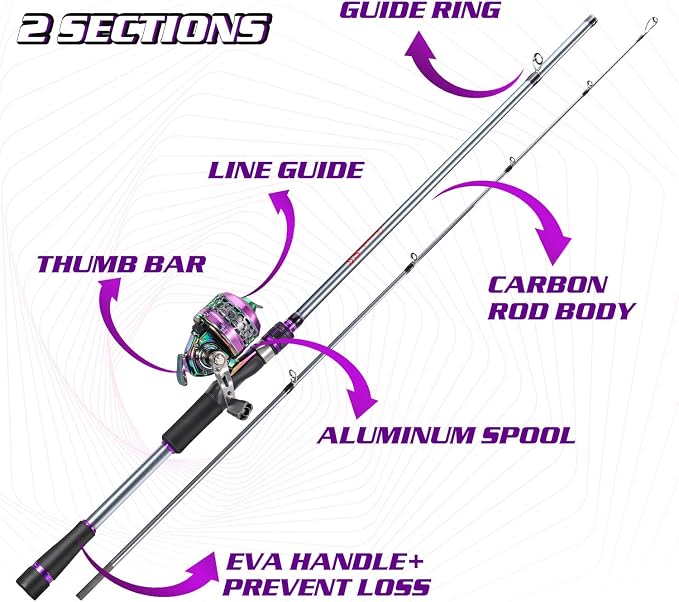 Sougayilang Fishing Reel Rod Combo, Two Pieces Colorful Poratble Light Weight Casting Rod with Spincast Fishing Reel for Freshwater