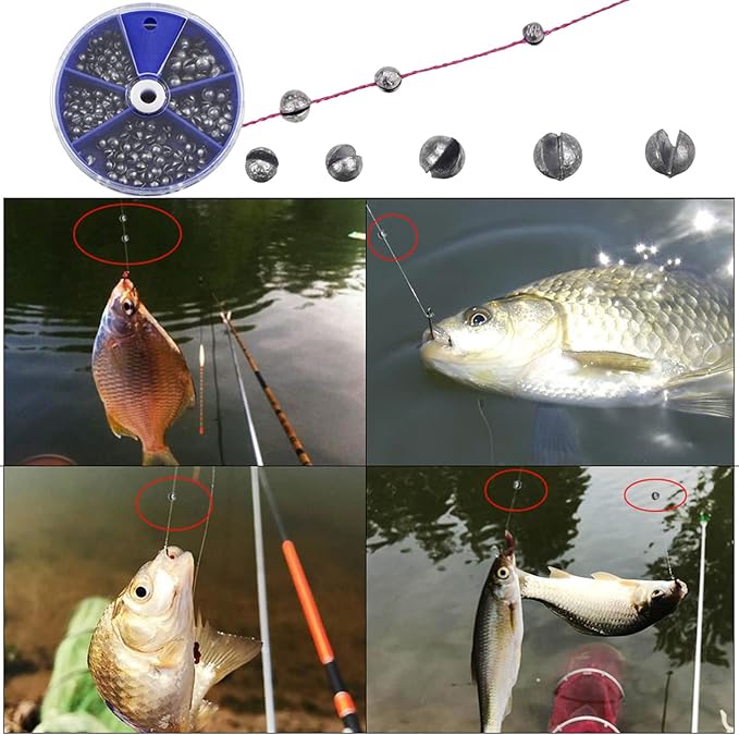 Joyiii Fishing Weights Sinkers 205pcs/100pcs Lead Split Shot Fishing Line Sinkers 5 Sizes Removable Egg Lead Assortment