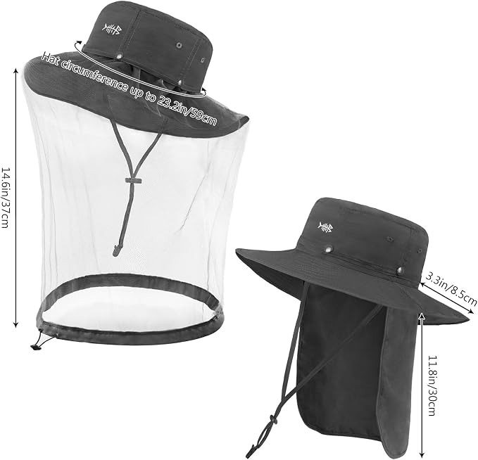 BASSDASH UPF 50+ Mosquito Sun Hat with Hidden Head Net and Neck Flap for Men Women Outdoor Fishing Hiking Camping