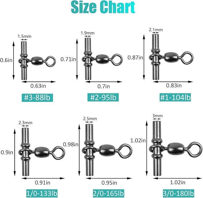 Sleeve Swivels Fishing Cross Line Swivels 3 Way Swivels Fishing Three Way Crimp Swivel Heavy Duty Brass Triple Swivels Saltwater Fishing Tackle
