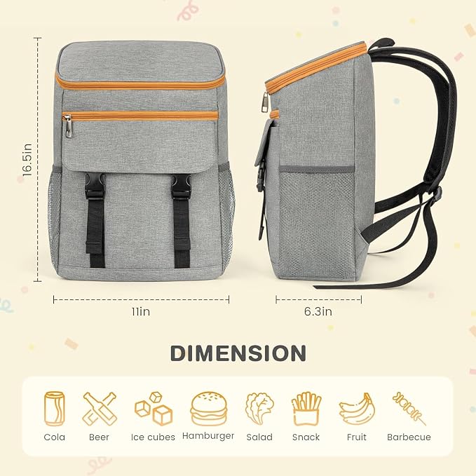 Backpack Cooler - 30 Cans Insulated Cooler Backpack for Men & Women Portable Leak Proof Lunch Backpack Cooler Bag for Beach Picnic Travel Work Camping Hiking-Grey