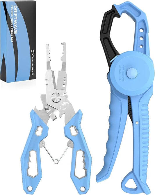Calamus DriftWave 2pc Fishing Tool Kit – Fishing Gear with Corrosion Resistant Fishing Pliers, Fish Lip Gripper with Measuring Tape，Fishing Gifts for Men