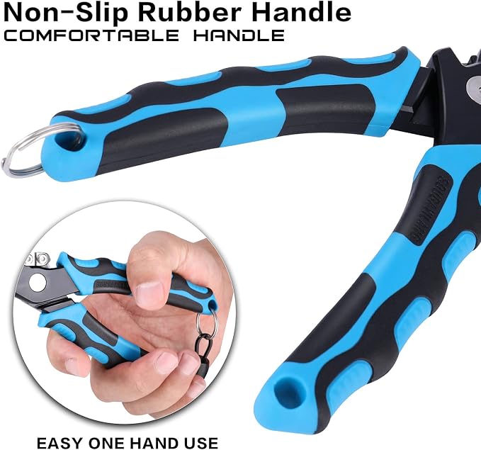 Sougayilang Fishing Pliers,Sheath and Lanyard Tungsten Carbide Cutters,420 Stainless Steel Fishing Tools,Saltwater Resistant Fishing Gear with Rubber Handle-7.5'' Split Ring Nose - Blue