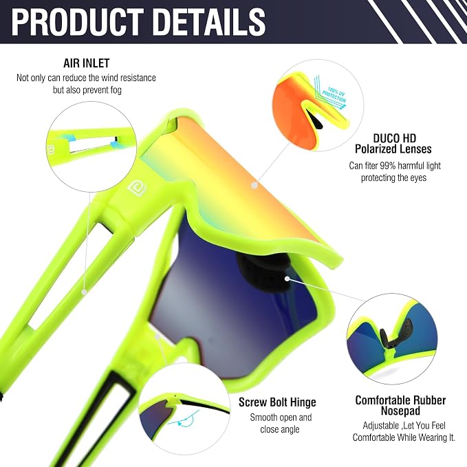 DUCO Polarized Sports Sunglasses for Men Women: UV400 Protection 24g Wrap Around Glasses for Baseball Running Hiking DC0023