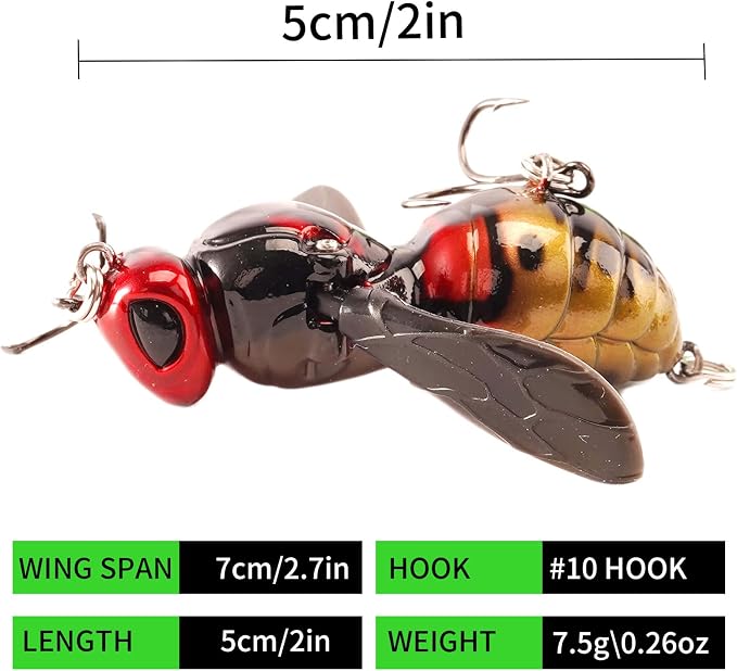 FONMANG Top Water Fishing Lures, 3-Pcs Topwater Lures for Bass Walleye Pike, 2025 New Wasp Crawl Bait for Freshwater and Saltwater