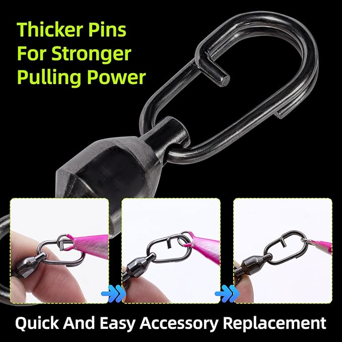 9KM DWLIFE Fishing Swivels & Snaps 25Pcs & Quick Change SnapsHigh Strength Snap Swivels Stainless Ball Bearing Fishing Swivels Freshwater/Freshwater