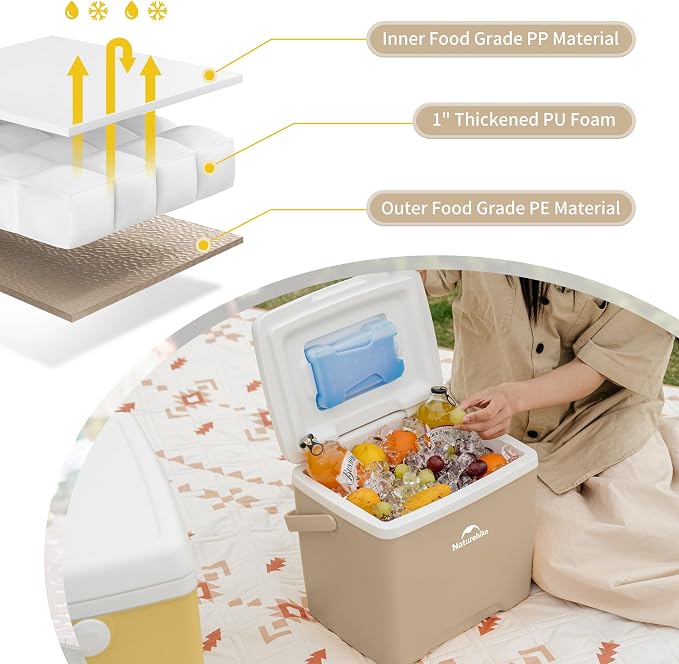 Naturehike 5.3/15/19 QT Hard Cooler, Insulated Ice Chest Box, Portable Ice Retention Cooler for Beach Camping Picnic Fishing Barbecue