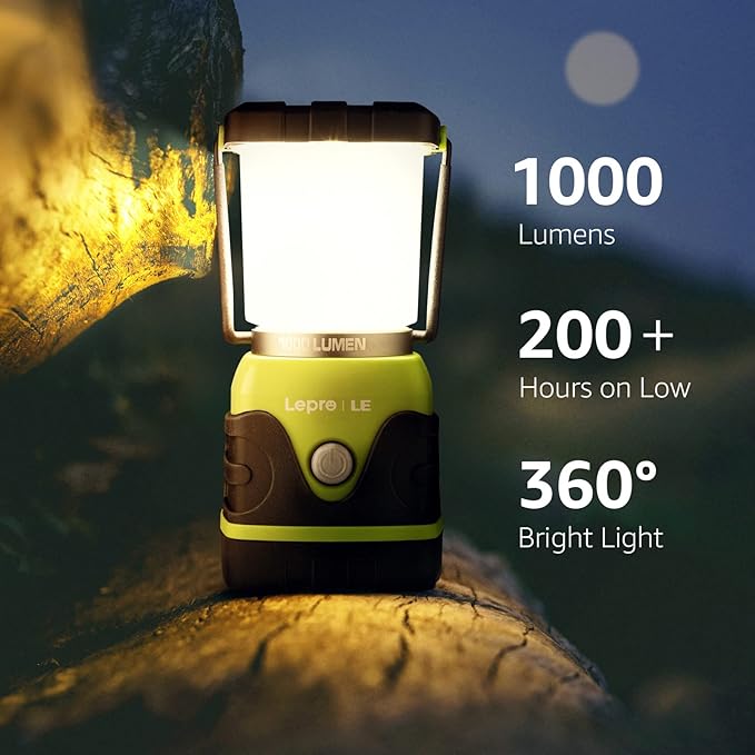 Lepro 1000LM Battery Powered LED Camping Lantern, Green Tent Light with 4 Light Modes, Camping Essentials, Waterproof Lantern Flashlight for Camping, Emergency Light, Power Outages, Not Rechargeable