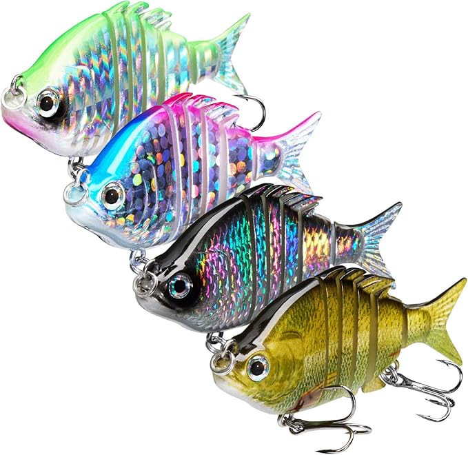 Bassdash SwimPanfish 2.5”/0.34oz Hard Bluegill Swimbaits Multi Jointed Topwater Trout Bass Fishing Crank Lure,Pack of 4