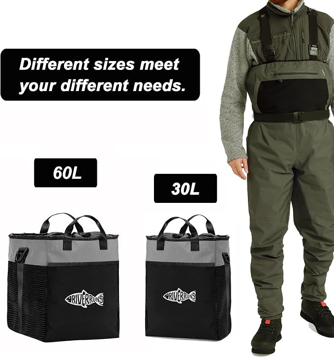 Riverruns Fishing Hunting Wader Bag with Vented Mesh, Waders Boots Bag, Fly Fish Storage Bag for Fishing, Hiking, Camping