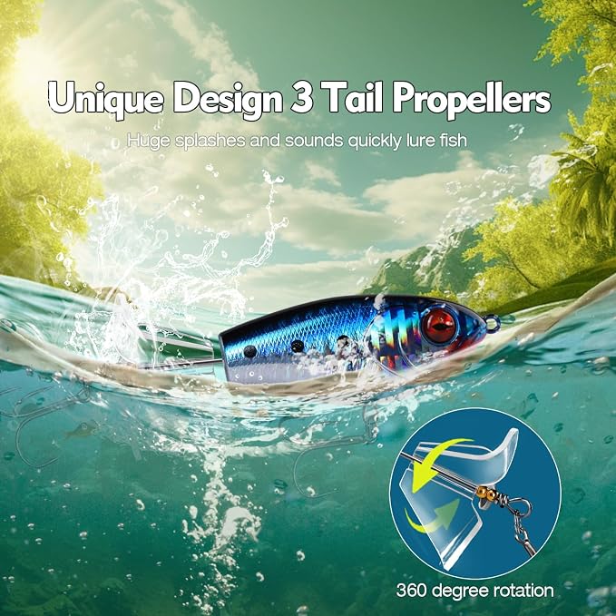 Fishing Lure Kit, Bass Fishing Lures with Lifelike 3D Eyes, Top Water Bass Fishing Lures for Freshwater and Saltwater, Ideal Bass Fishing Kit and Teaser Gift for Men