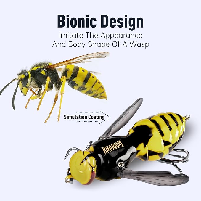 Kingdom Wasp Craw Bait Insect Bionic Floating Fishing Lures Swimbaits Hard Artificial Baits Lure for Freshwater and Saltwater Bass Carp Pike Walleye Fishing ABS Material Carbon Steel Three Book Hook