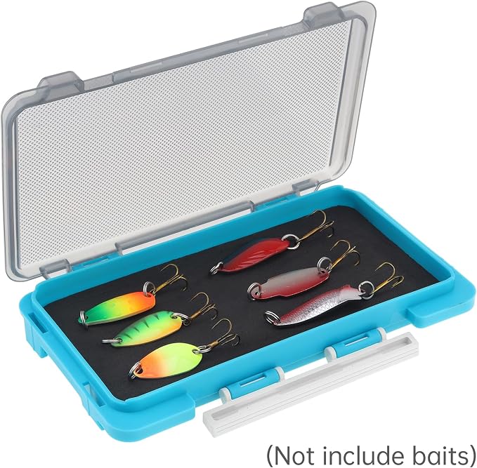 Fishing Tackle Box Slit Foam Case, Super Slim Fishing Lures Jig Box Hooks Spinners Spoons Storage Tackle Tray, (6.8 * 3.8 * 0.8inch) (Blue)