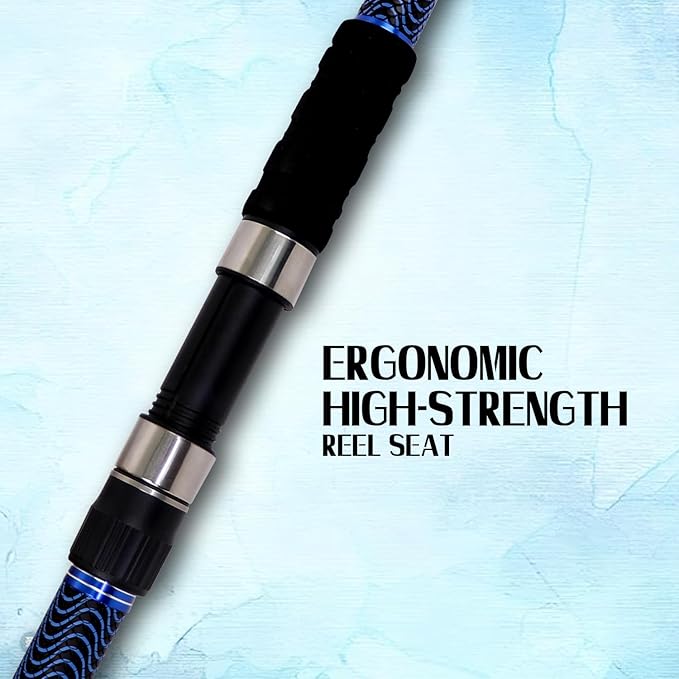 Fiblink Surf Fishing Rod Carbon Surf Spinning Rod Portable Travel Saltwater Beach Blue Surf Rod with SuperPolymer Handle 8'6"/9'/10'/12'/15'