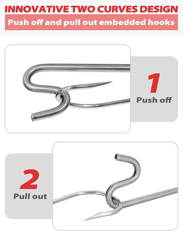 BLUEWING Fishing Hook Remover 12in/24in Stainless Steel Fish Dehooker Saltwater Push and Pull Dehooking Tool, Twist Resistance Design 1pc