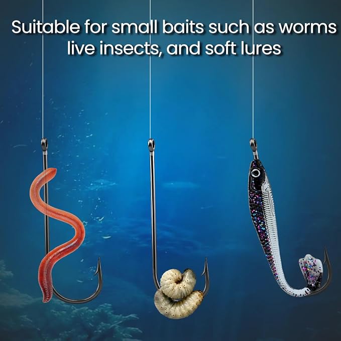 FishTrip 100 Pack Aberdeen Fishing Hooks Freshwater, Long Shank Light Wire Worm Hooks - Live Bait Hooks for Sunfish Bass Trout Crappie Bream Panfish Bluegill Size 16#-6/0