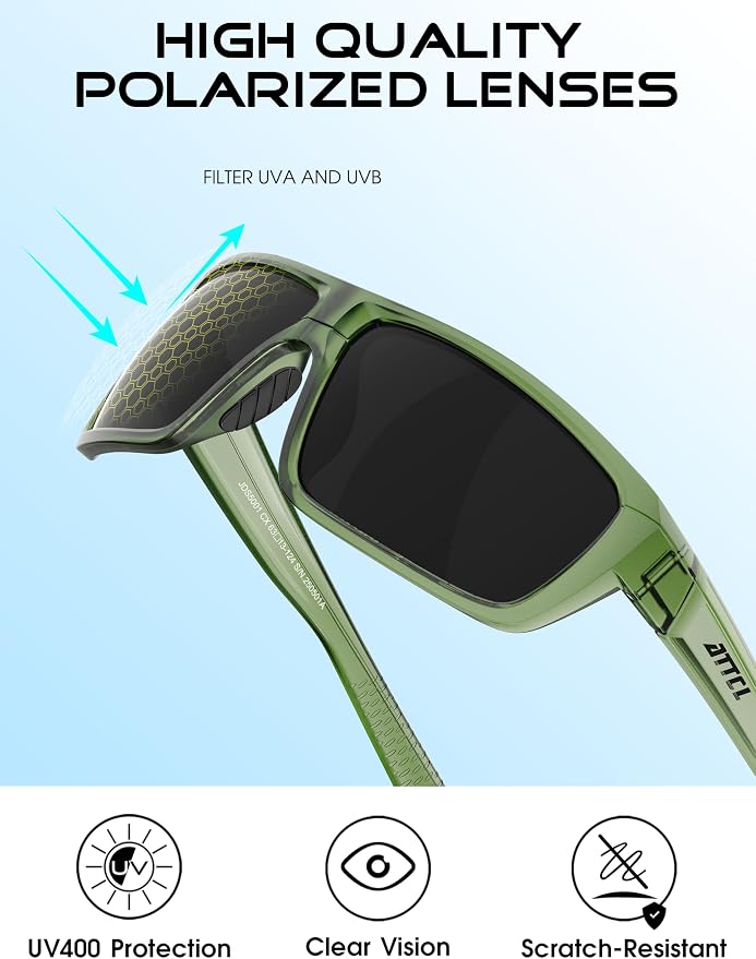ATTCL Polarized Sunglasses Men for Fishing: UV Protection Lightweight TR90 Sports Wrap Sun Glasses Driving Golf Running
