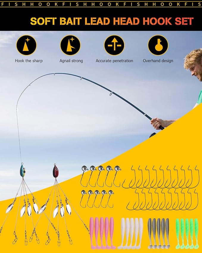 5 Arms Alabama Rig Fishing Lure, Umbrella Rig with Spinner for Striper, A-Rig for Boat Trolling Frashwater/Saltwater, with Soft Swimbait and Hooks for Bass Crappie Walleye Pickerel Trout Perch