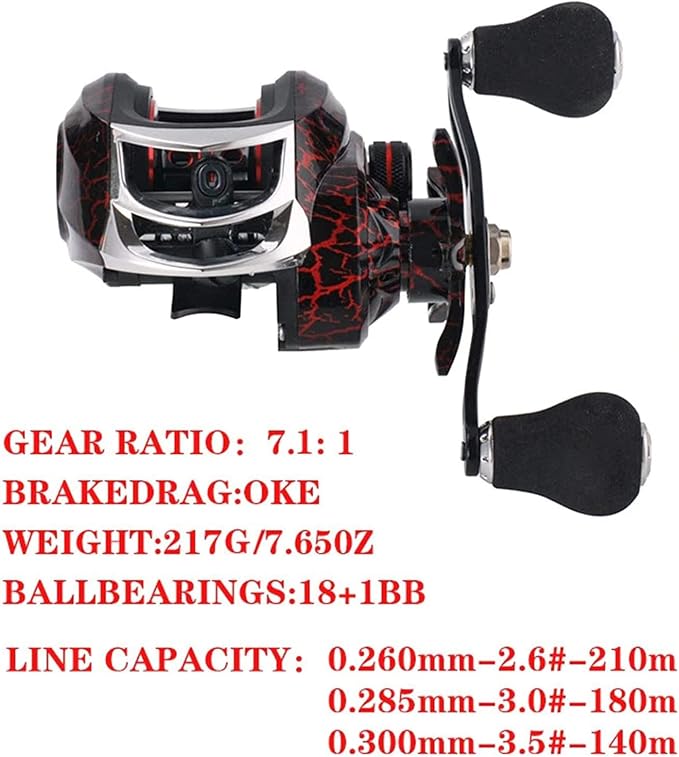 Baitcasting Reels, 7.1:1 Gear Ratio Ultra Smooth Aluminum Spinning Fishing Reel with 10 Magnetic Braking System, 22LB Carbon Fiber Drag, 18+1 Ball Bearings Anti-Corrosion Baitcaster Reel