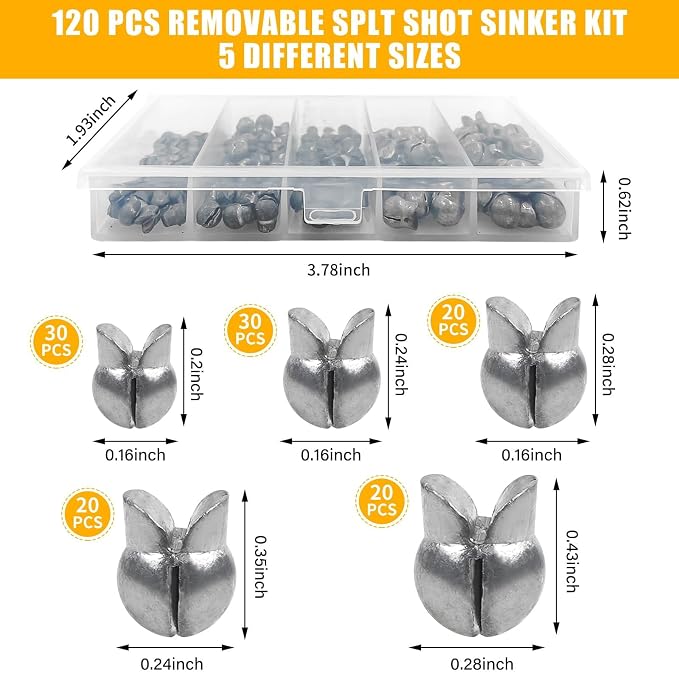 YOTO Removable Split Shot Fishing Weights Sinkers Kit, Reusable Duckbill Open Mouth Lead Sinker, Soft Fishing Sinkers & Weights for Freshwater Bass Trout
