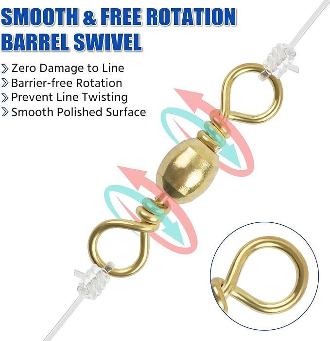 Fishing Barrel Snap Swivels, Stainless Steel Snap Swivels Fishing Tackle Rolling Barrel Swivel with Safety Snap Connector for Saltwater Freshwater
