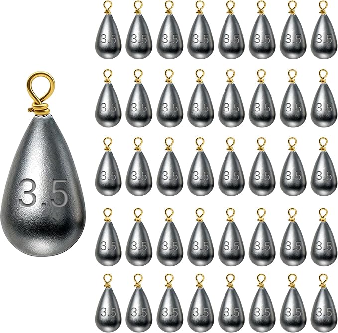 Casting Sinker Weights Assortment, Teardrop Fishing Sinkers with Brass Swivel Loops, 1/8 oz to 3/4 oz, Drop Shot Weights for Bass Catfish, Freshwater Saltwater