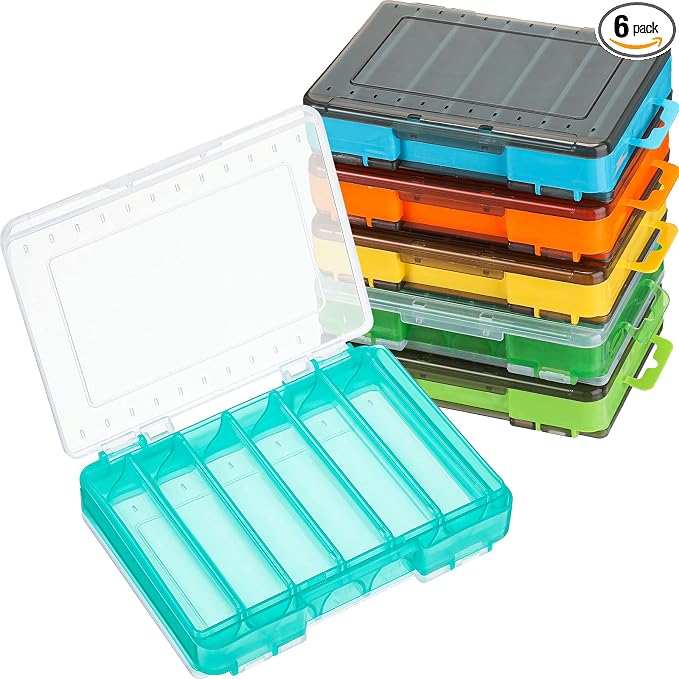 Junkin 6 Pcs Double Sided Fishing Lure Box 12 Compartments Tackle Box Organizers Plastic Waterproof Storage Case Container Visible Tackle Storage Trays for Bait Squid Jig Minnows Hooks