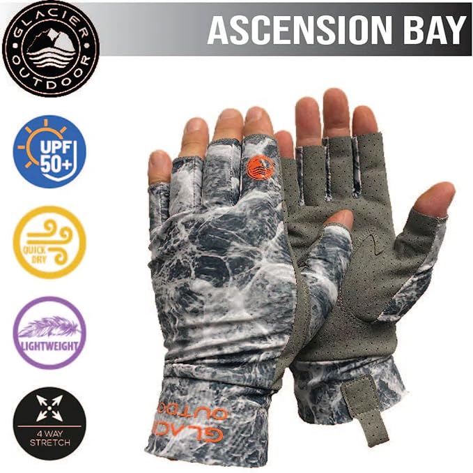 Glacier Glove Ascension Bay 50+ Sun Protection Durable Lightweight Breathable Quick-Dry Fingerless Outdoor Fishing Sun Glove