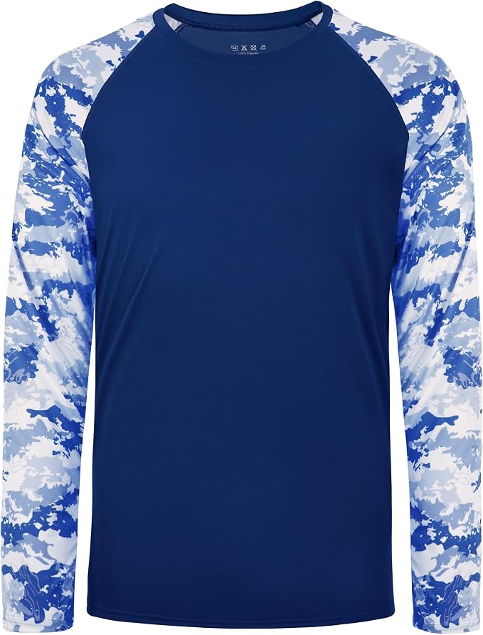 FISHEAL Men's Long Sleeve Fishing Shirts, UPF 50+ Camo Sun Protection Rash Guard, UV Shirt for Swimming Hunting Outdoor