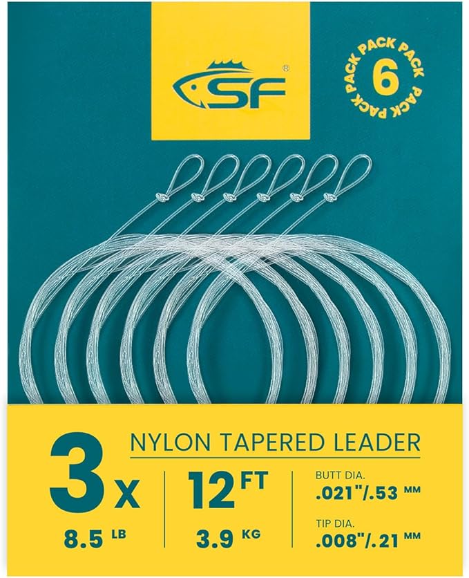 SF Pre-Tied Loop Fly Fishing Tapered Leader Nylon Clear Trout Freshwater Saltwater Bonefish Permit Bass Salmon Steelhead 7.5FT 9FT 10FT 12FT 15FT 0X 1X 2X 3X 4X 5X 6X 7X