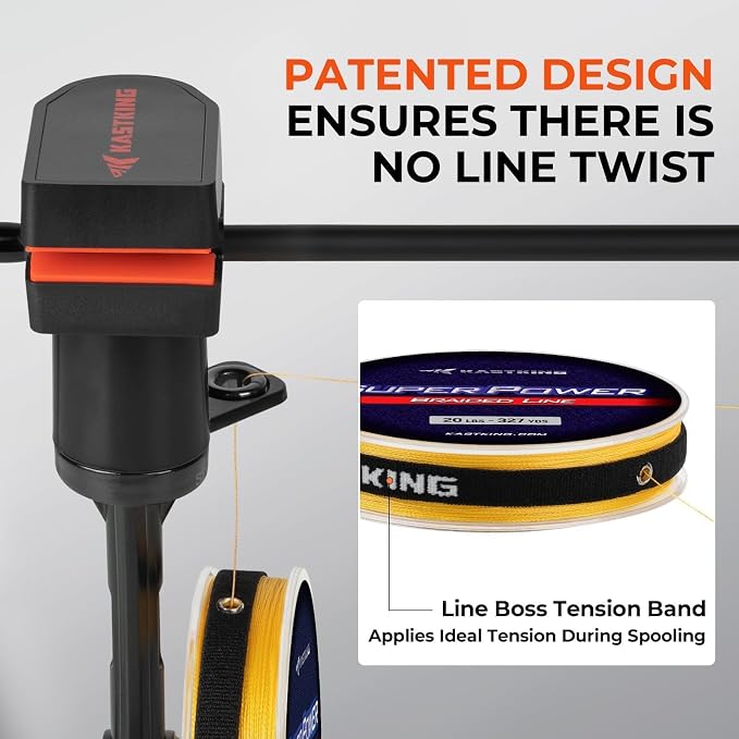 KastKing TrueWind Clamp-On Fishing Line Spooler, Portable Fishing Reel Spooler for Spinning & Baitcasting Reels, No Line Twist, Adjustable Tension, Built-in Line Cutter